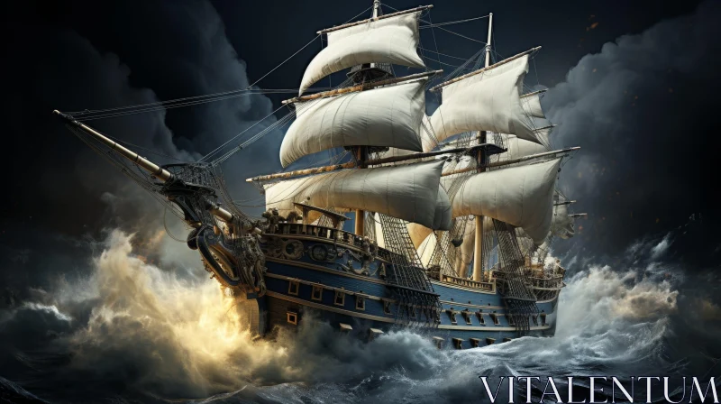 Dramatic Sailing Ship Painting | Stormy Sea Artwork AI Image