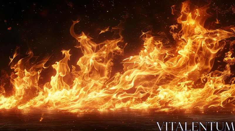 Intense Wall of Fire - Fiery Flames and Embers AI Image