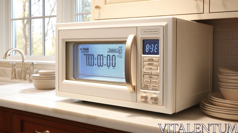 Modern White Microwave Oven in Kitchen Setting AI Image