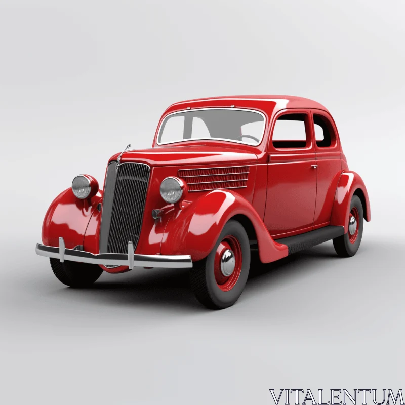 Red Classic Car on Light Gray Background | Realistic Rendering AI Image