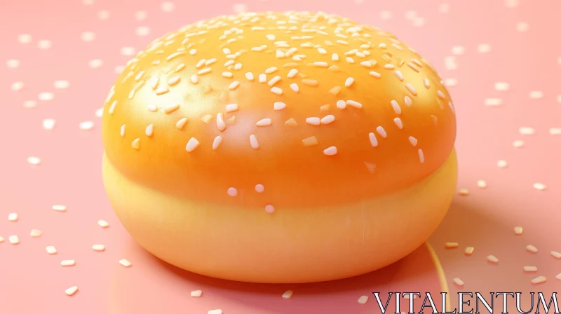 Sesame Seed Hamburger Bun 3D Rendering on Pink Background AI Image