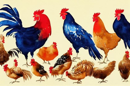 Vibrant Rooster Painting in Playful Watercolor Style