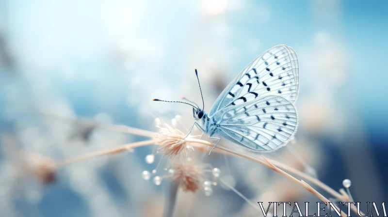 White Butterfly on Grass Close-up - Natural Setting Beauty AI Image