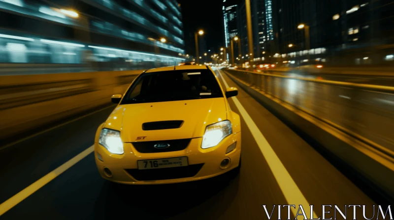 Yellow Taxi in Motion | Soft Lighting | Urban Life AI Image