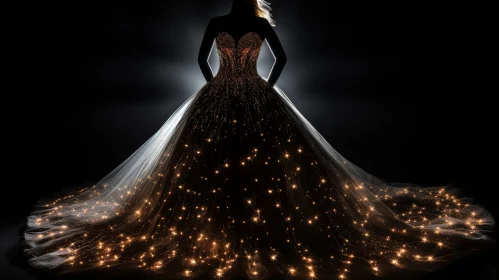 Elegant Evening Dress with Starry Night Sky Lights