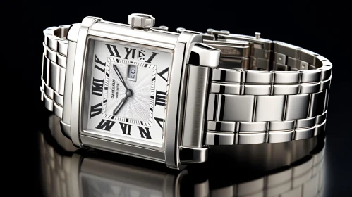 Elegant Stainless Steel Square Face Wristwatch