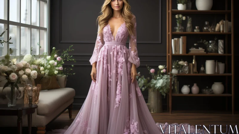 Elegant Woman in Pink Evening Dress AI Image