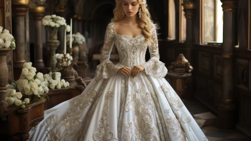 Elegant Woman in White Wedding Dress