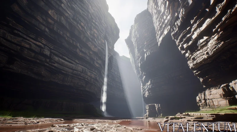 Enchanting Canyon Waterfall Digital Rendering AI Image