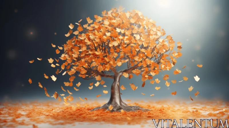 AI ART Enchanting Tree with Orange Butterfly Leaves