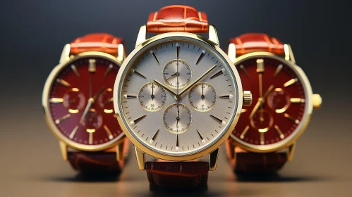 Luxurious Gold Wristwatches with Brown Leather Straps