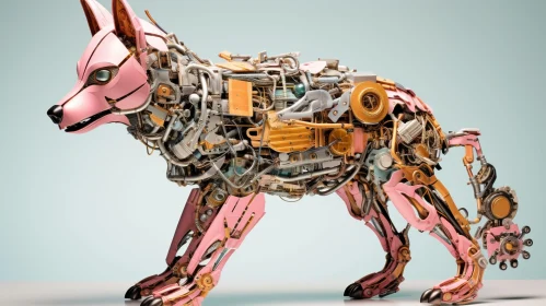Pink Mechanical Wolf - Intricate Technology in Pale Blue Setting