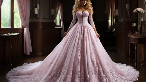 Pink Wedding Dress Model in Elegant Setting
