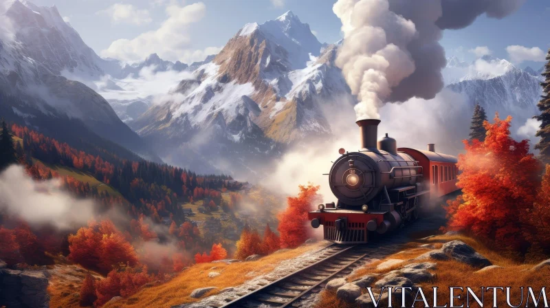 Scenic Train Journey Through Mountainous Valley AI Image