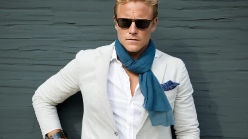 Stylish Young Man in White Suit and Blue Scarf | Confident Portrait