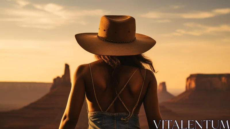 AI ART Woman in Cowboy Hat at Monument Valley Sunset