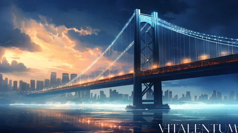 Bridge at Sunset: Serene Cityscape Painting AI Image
