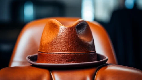 Brown Leather Hat on Chair - Fashion Accessory