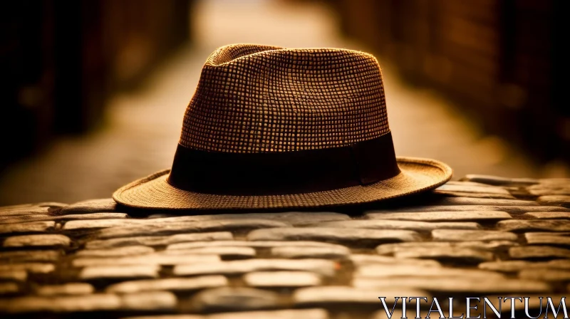 AI ART Brown Straw Hat Close-Up on Stone Surface