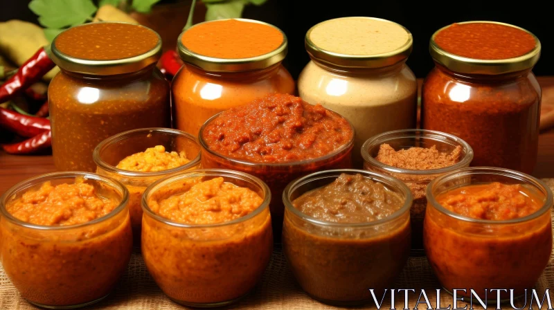 Colorful Sauces and Pastes in Jars - Culinary Delights AI Image
