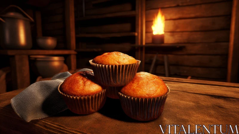 Delicious Muffins on Wooden Table AI Image