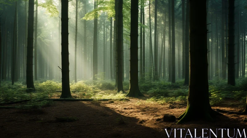 Enchanting Misty Forest: Sunlight & Nature AI Image