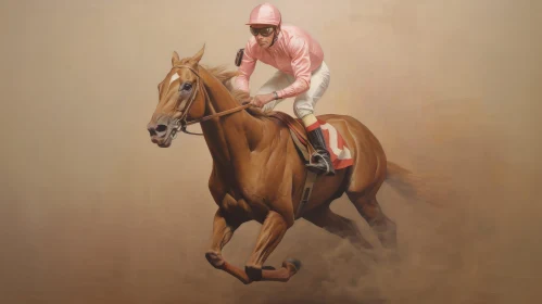 Energetic Horse Racing Oil Painting
