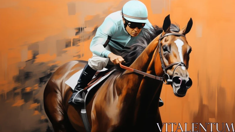 AI ART Fast-paced Jockey Riding Thoroughbred Racehorse