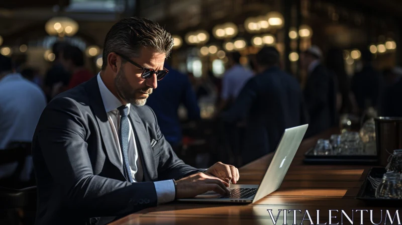 Focused Businessman Working at Bar Counter AI Image