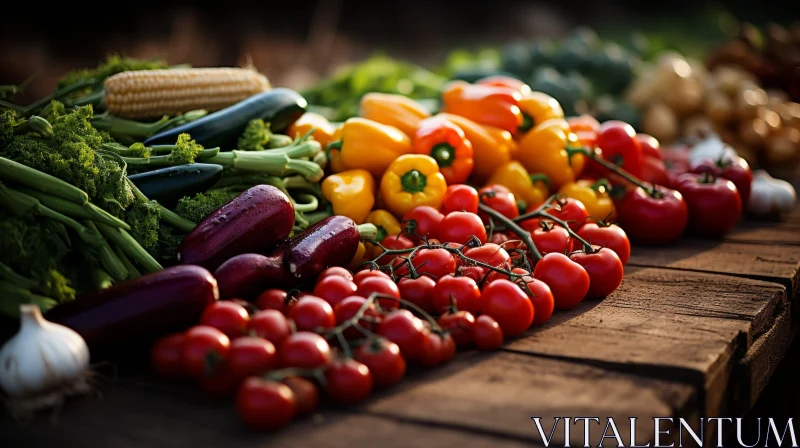 Fresh and Colorful Vegetable Assortment on Wooden Table AI Image