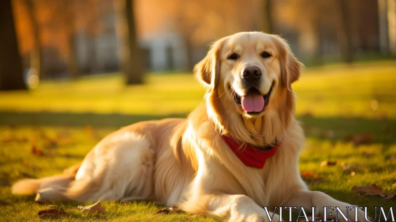 Happy Golden Retriever Dog in Park AI Image