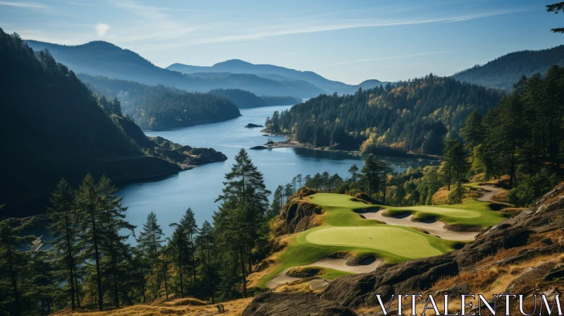 Majestic Golf Course Landscape on Cliff with Mountain View AI Image
