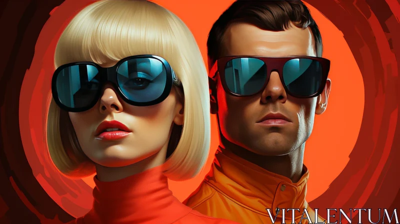 Stylish Portrait of a Man and a Woman in Sunglasses AI Image