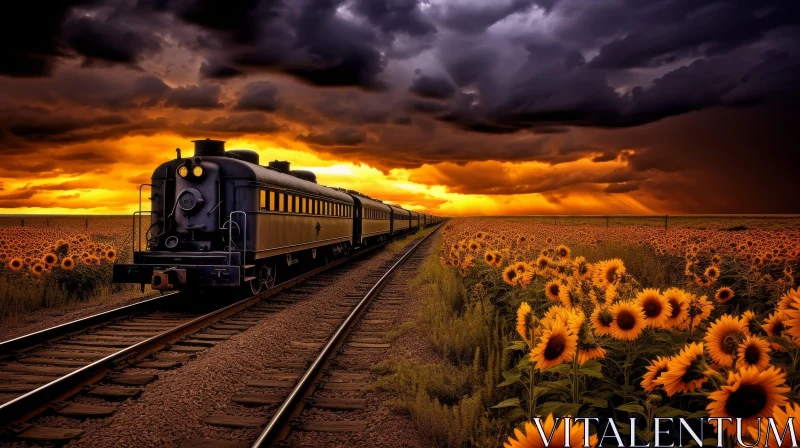 Train in Sunflower Field Landscape AI Image