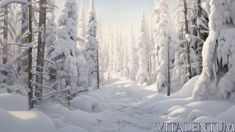 AI ART Tranquil Winter Landscape: Snowfall and Tree Blanket