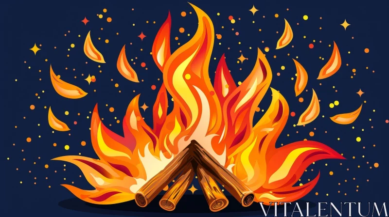 AI ART Bonfire Illustration with Bright Orange Flames