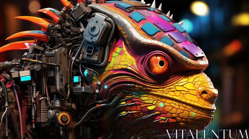 Colorful Lizard Creature with Wires and Electronic Components AI Image