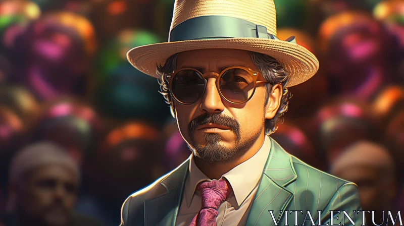 Fashionable Man in Green Suit and Straw Hat AI Image
