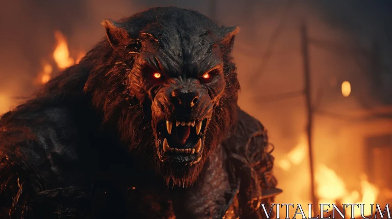 Fiery Werewolf Digital Painting AI Image