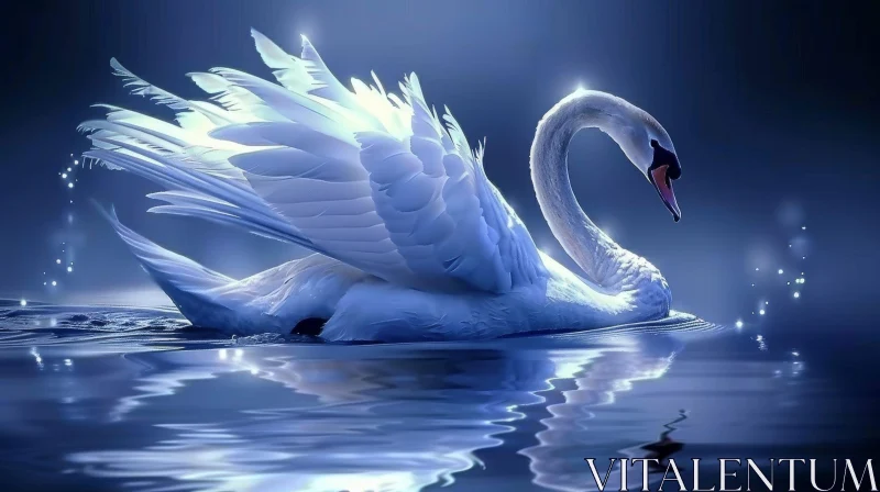 Graceful Swan Gliding on Shimmering Blue Lake AI Image