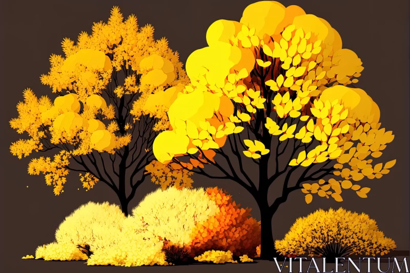 Majestic Yellow Trees: A Captivating Digital Illustration AI Image