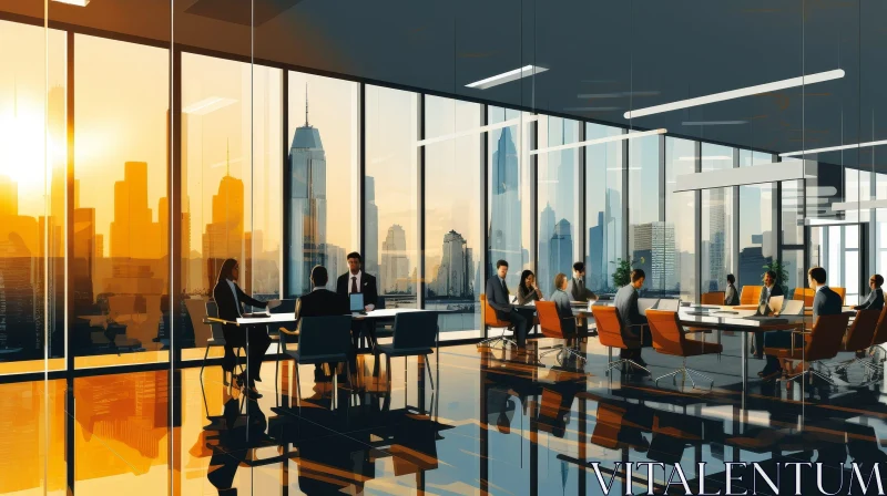 Modern Office Meeting in Cityscape Environment AI Image