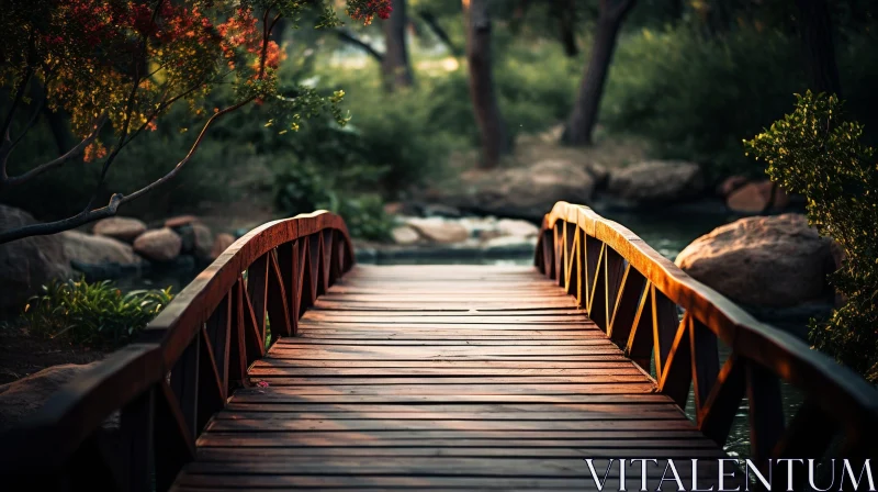 Serene Wooden Bridge in a Natural Park Setting AI Image