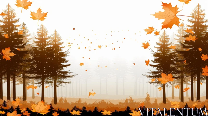 Tranquil Autumn Scene: Majestic Trees and Orange Leaves AI Image