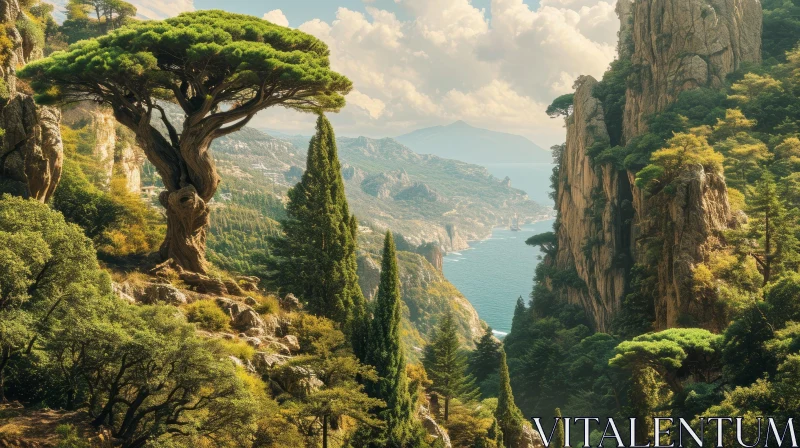 Tranquil Mediterranean Coastal Cliff Landscape AI Image