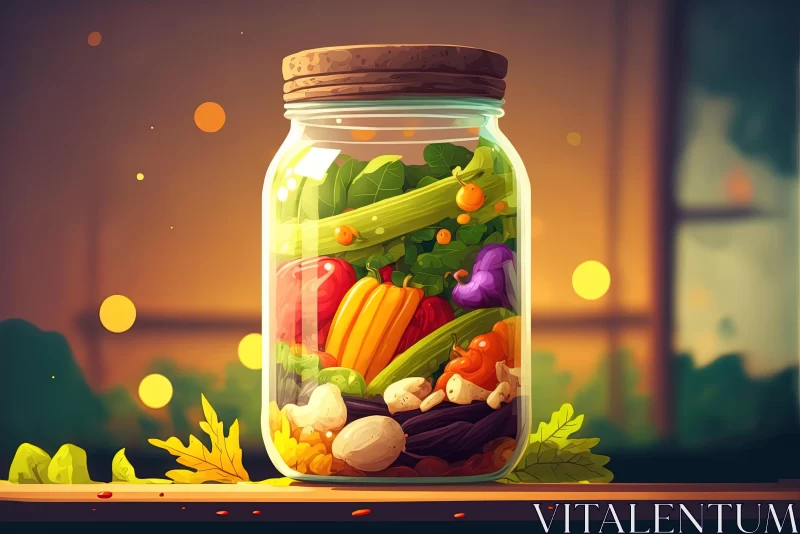 Vibrant Vegetable Illustration in Glass Jar | Colorful Fantasy Realism AI Image