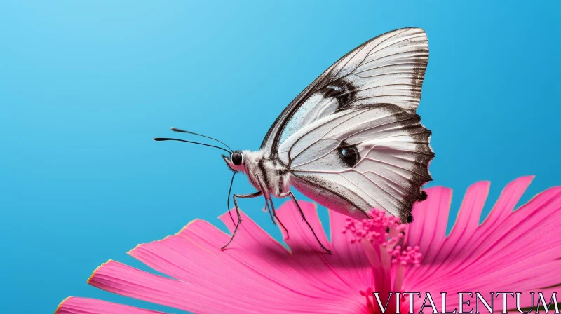 White Butterfly on Pink Hibiscus Flower AI Image