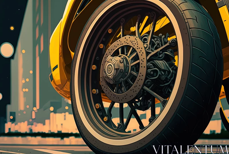 Yellow Motorcycle Parked in Parking Garage - Art Nouveau-Inspired Illustration AI Image