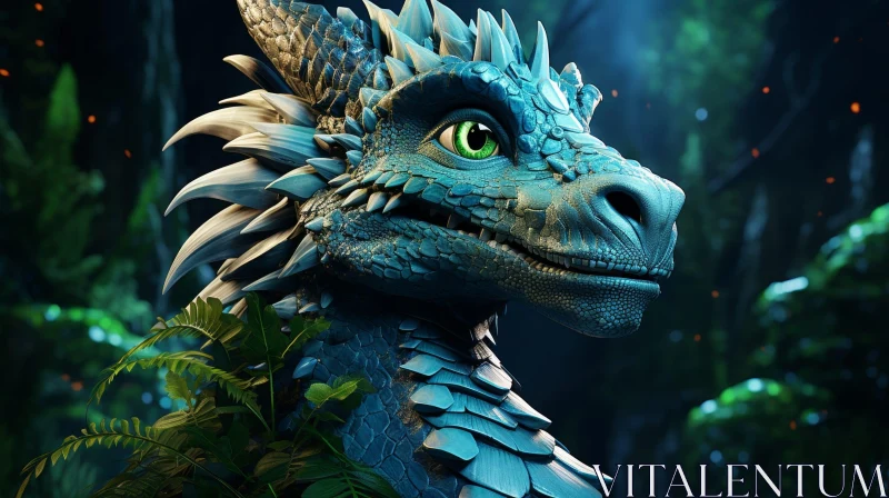 Blue Dragon Digital Painting in Forest AI Image