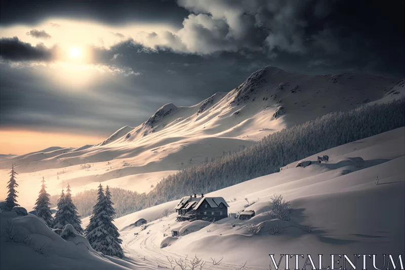 Captivating Winter Landscape: Realistic and Detailed Artwork AI Image